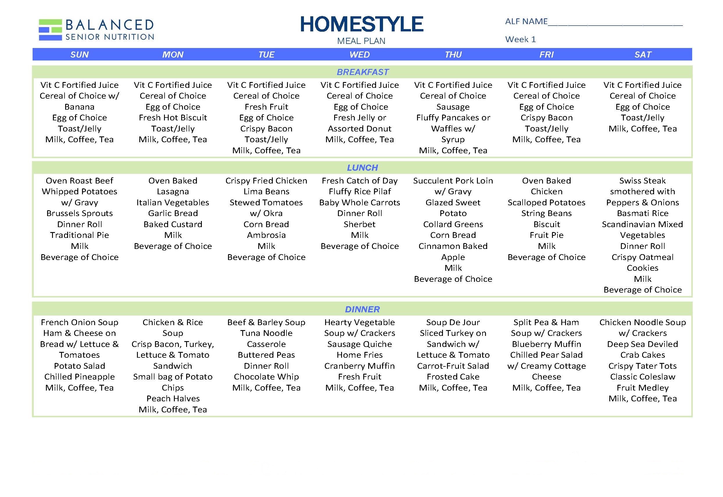 Home Style Meal Plan